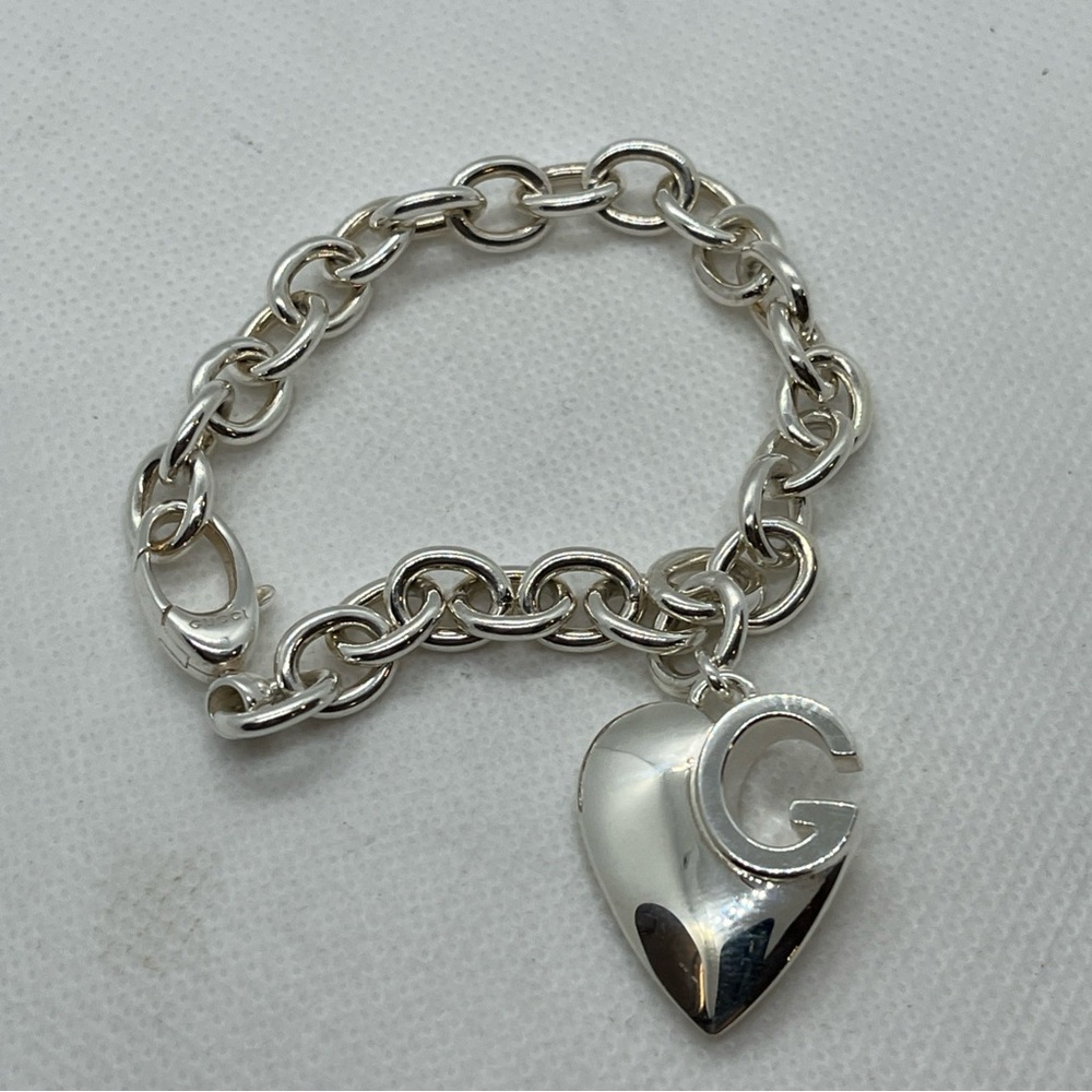 GUCCI Sterling Silver G Heart Charm Bracelet 925 Italy - Picture 10 of 10